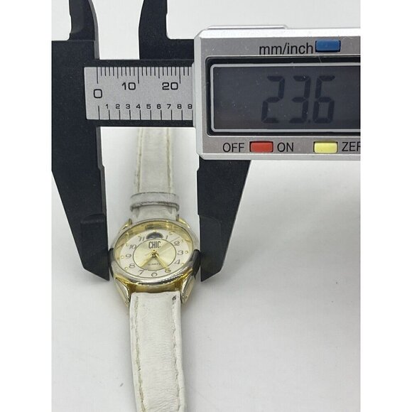 Chic Women\'s Watch Moon Face Dial Gold Tone Face White Band LCH155 012 2015 main image 5